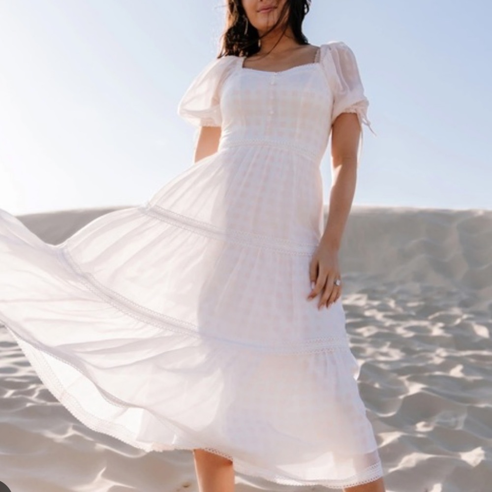 Rachel parcell pink gingham midi dress